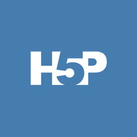 H5P Logo auf blauem Hintergrund: Weißes Design mit integriertem Kreis – interaktive Lerninhalte und digitale Medienlösungen.